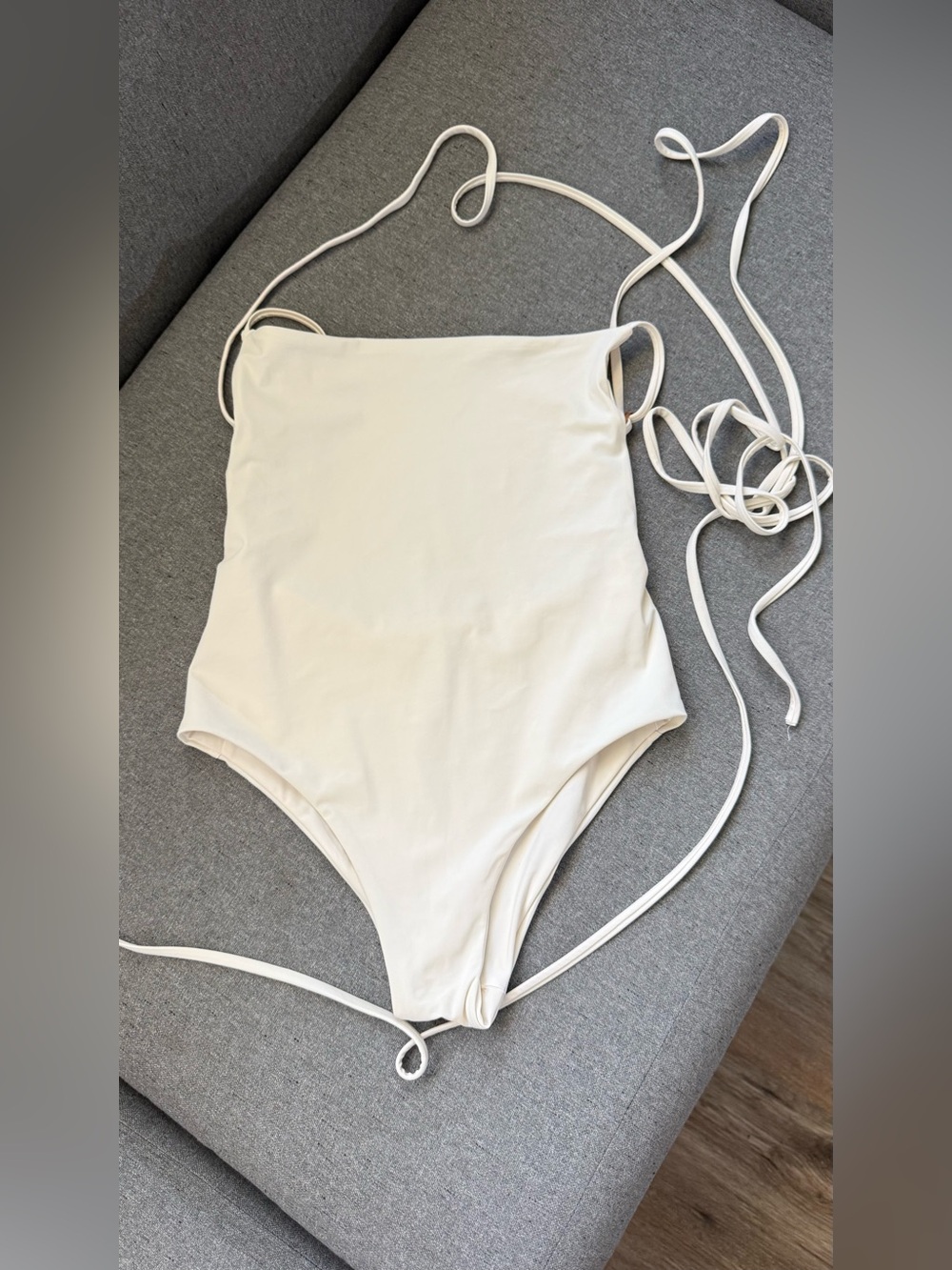 ANEMOS The K.M. Tie One Piece Swimsuit White Ivory Size S Made USA